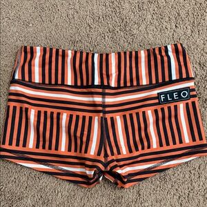 Fleo Women's Black and Orange Striped Athletic Shorts